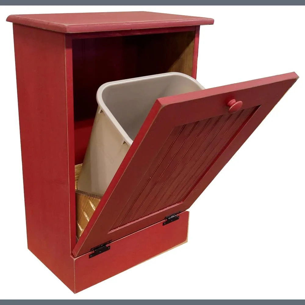 Wooden Tilt Out Trash Bin (Old - Red)