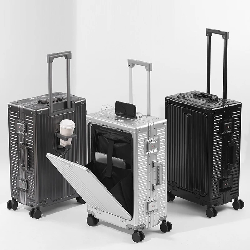 حقائب كاملة من سبائك الألومنيوم والمغنيسيوم بفتحة أمامية للأمتعة متعددة الوظائف مع حامل أكواب 20/24 بوصة حقيبة راقية #4