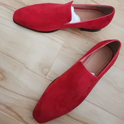 Classic Fashion Red Suede Loafers Mens Shoes High Quality Slip On Leather Casual Shoes Summer Men's Flats Dress Shoes