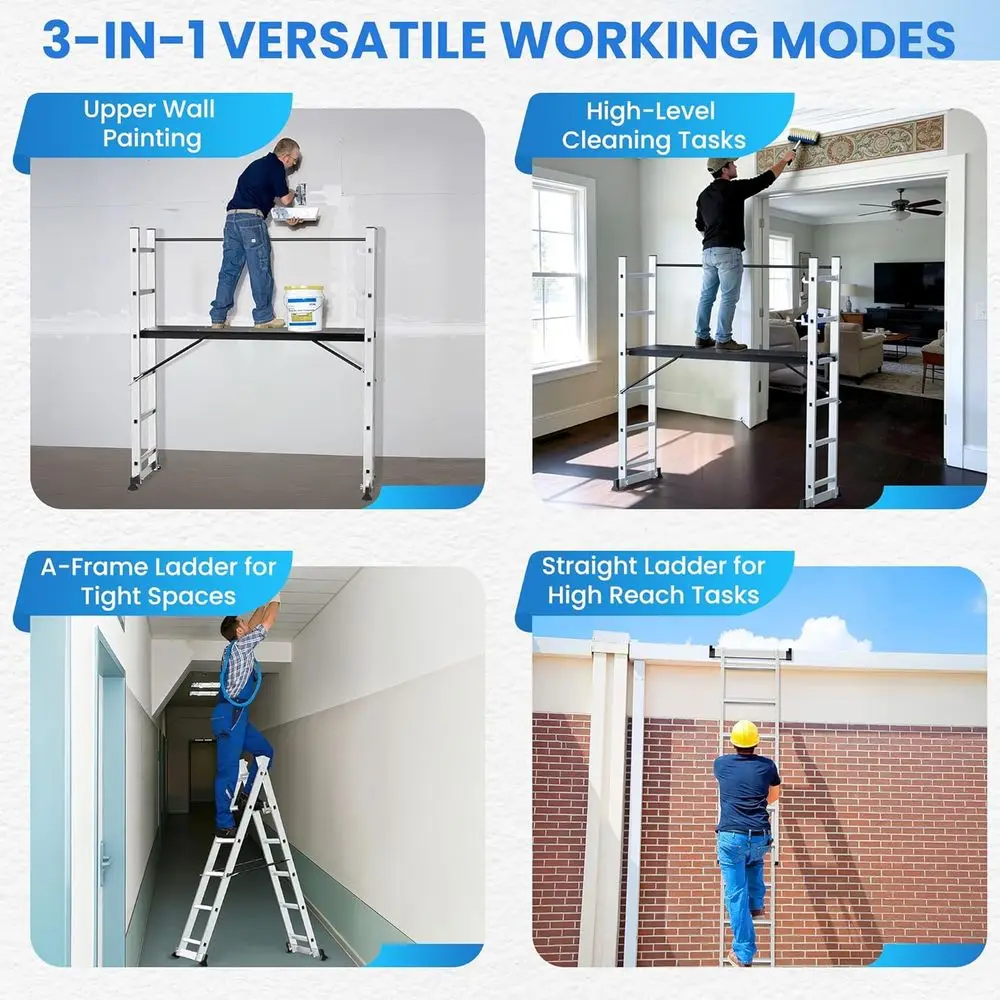 Portable Aluminum Scaffolding Platform & Ladder, Height Adjustable Work Platform, for Scaffold Tower, Ladder Stool & Work Bench