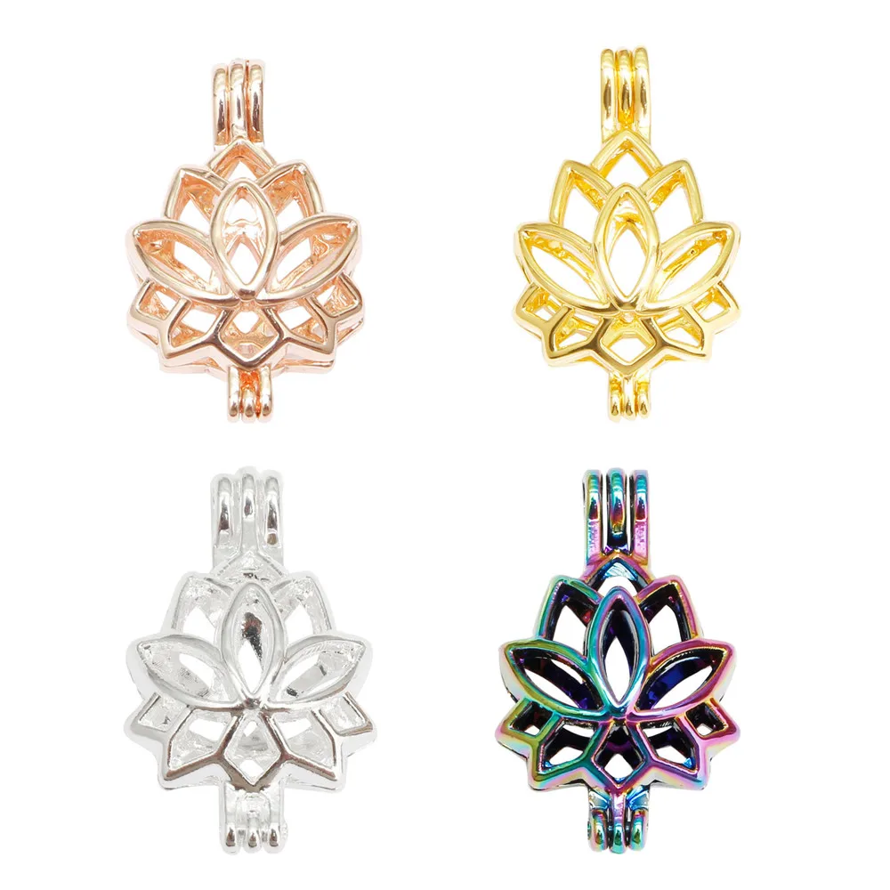 10pc Colourful Pearl Cage Locket Pendants Vintage Aromatherapy Lotus Essential Oil Diffuser Necklace Charms For DIY Jewelry