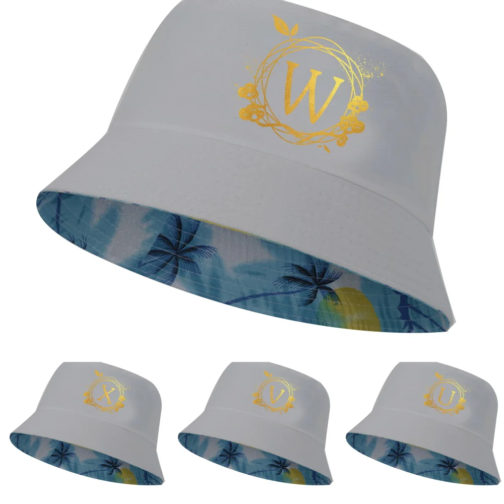 

Unisex Bucket Hat Man Women Outdoor Beach Cotton Reversible Fisherman Cap Girl Boy Double-sided Caps Wreath Letter Series Print