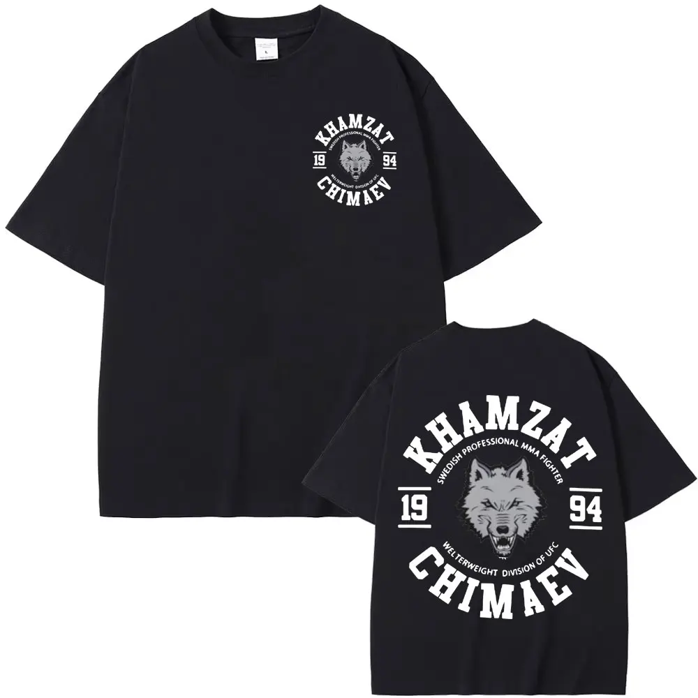 

Khamzat Chimaev Fighter Print Pattern T-shirt Casual Cotton Short-sleeved T-shirt Men's Fashion Retro Oversized T-shirt