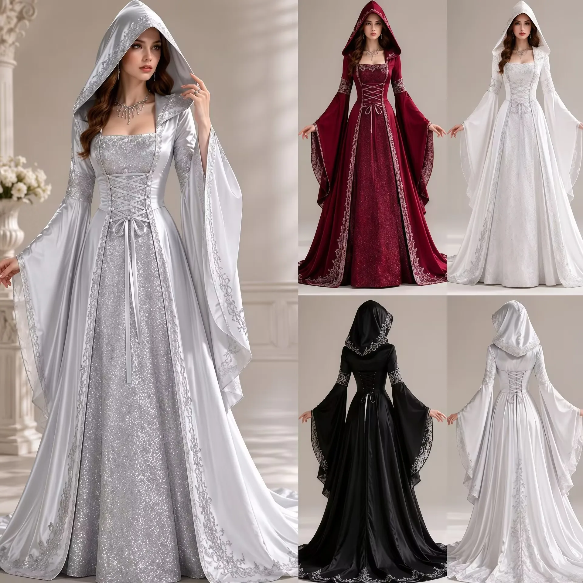 Vintage Women'S Formal Wear - `Medieval Hooded Witch Dress Women Renaissance
