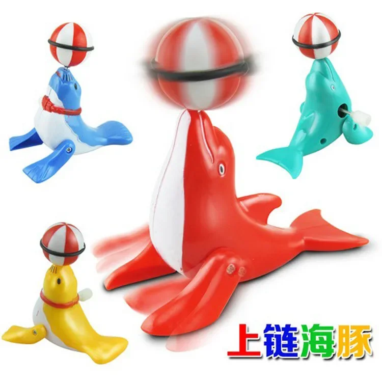 30PCS  Clockwork Dolphin Chain Top Ball Dolphin Stall Toy Sea Lion Top Ball 360 degree Rotation Walking Acrobatics Top Ball