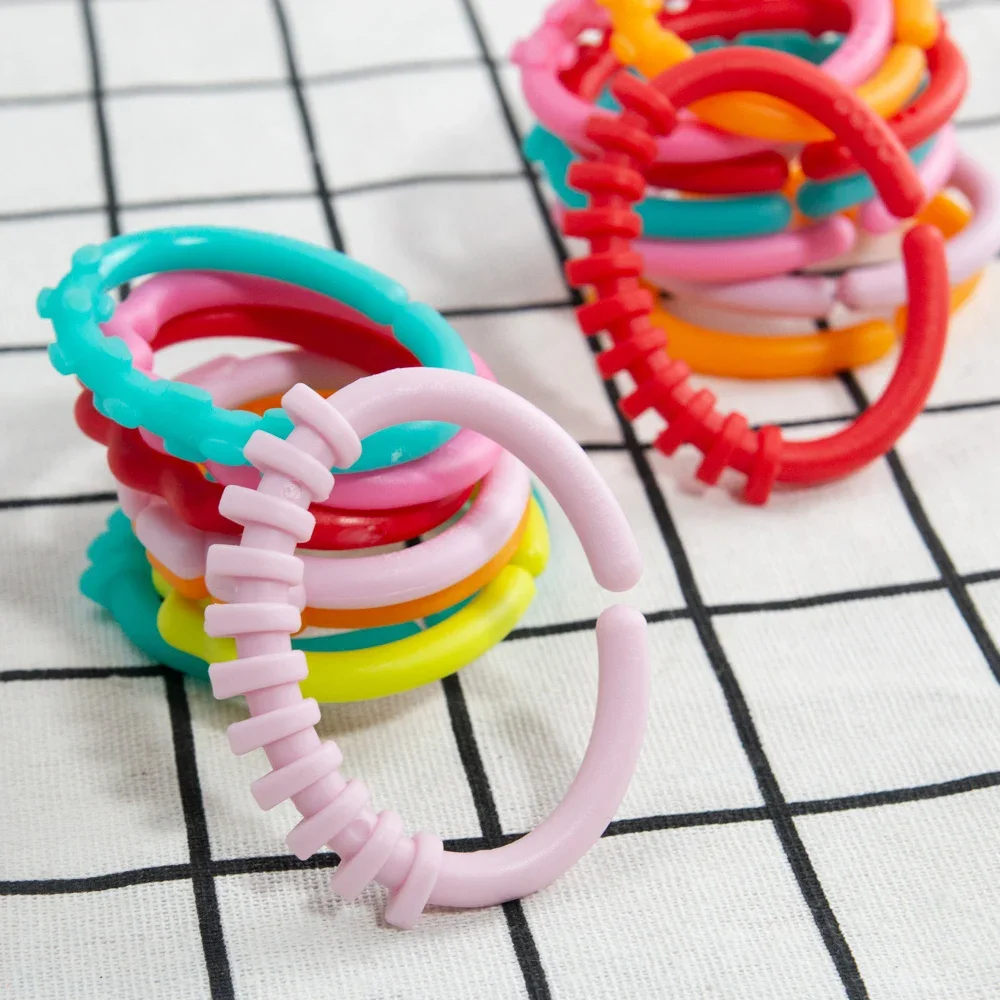 8pcs Baby Teether Rattles Toys Chew Toys for Newborn Rubber Rainbow Ring Teething Toy Crib Toys Bed Stroller Hanging Toy Gifts