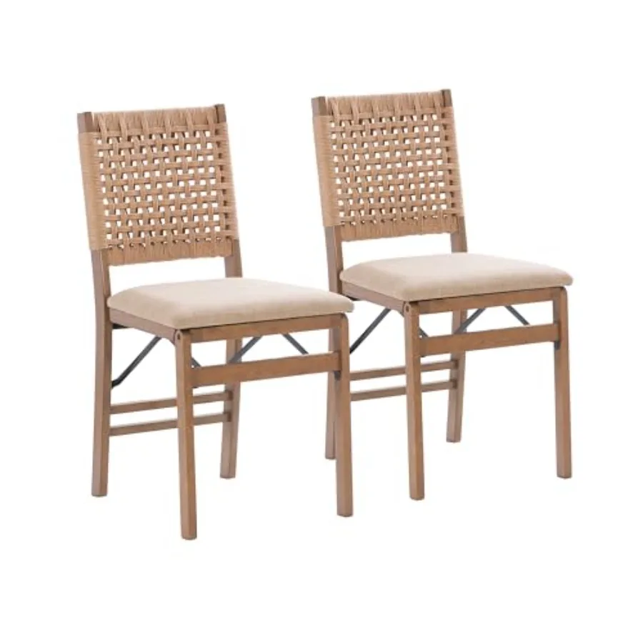 

Bennett Natural Folding Chair with Woven Rope Back and Linen Upholstered Seat Set of 2 by