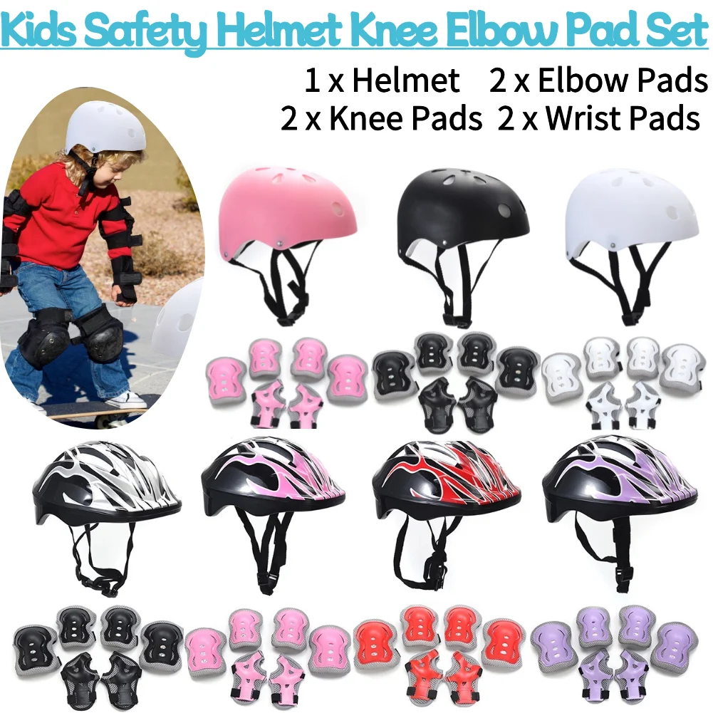 7Pcs/Set Helmet Knee Elbow Protective Gear Set Kids Protective Gear Set for Bicycle Cycling Skateboard Scooter Skating