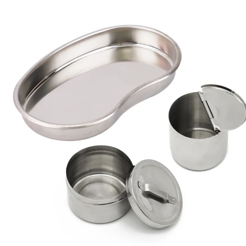 3Pcs Dental Sterilizer Jar Stainless Steel Surgical Sterilized Tray Pot Container Cotton Ball Bottle Dentist Material