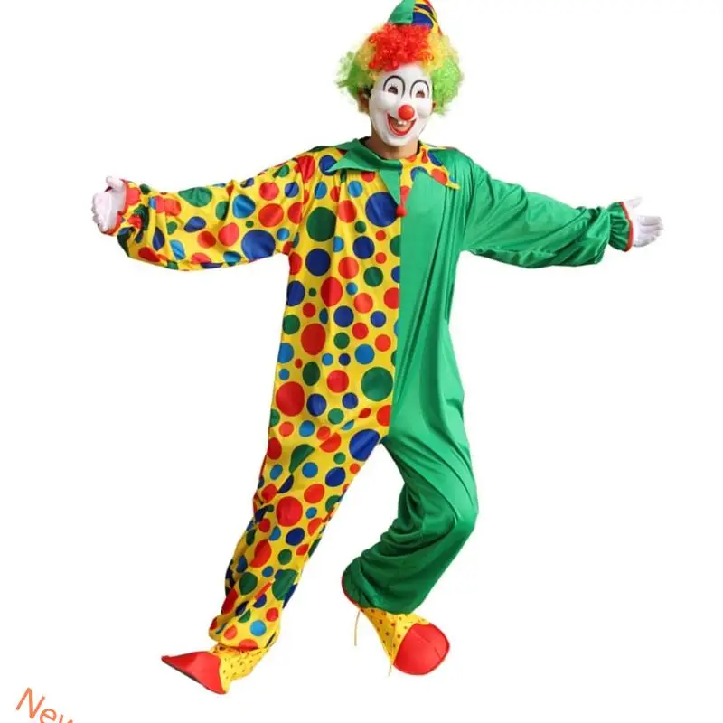 Clown outfit clown jumpsuits regenboog pruik hoofdtooi voor volwassenen vrouwen mannen Halloween clown kostuums accessoires