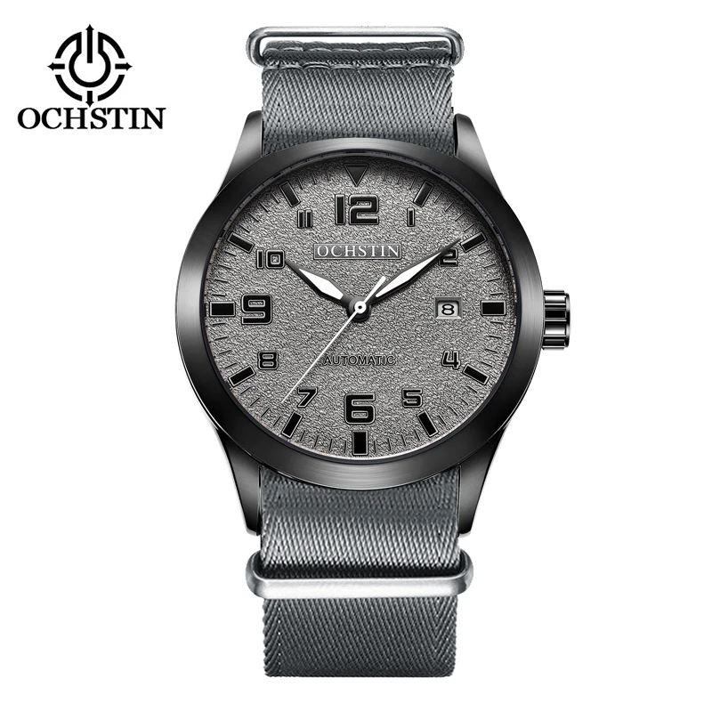 Automatic Mechanical Men Watch Military Style with Auto Date Luminous Hands Tactical Slip-thru Nylon Strap Old School Wristwatch