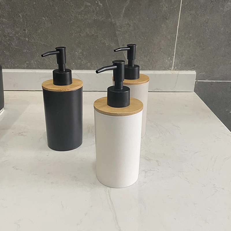 Dispensadores De Sabonete Líquido De Plástico com Tampa De Bambu, Garrafa De Lavagem De Mão, Garrafas De Shampoo De Gel De Banho, Acessórios Do