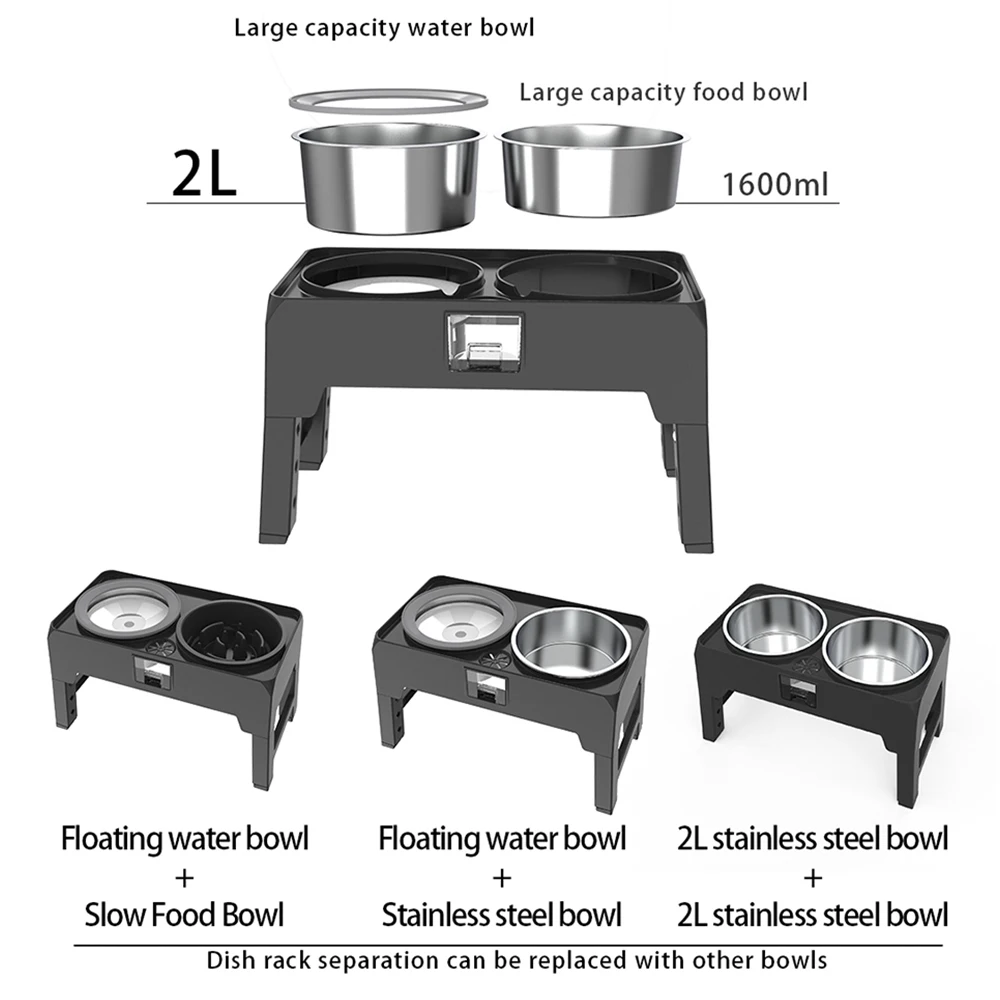 Elevated Dog Bowls,Stainless Steel Raised Dog Double Bowl with Adjustable Stand,Slow Food Bowl 4 Heights for Pet Cat Food Water