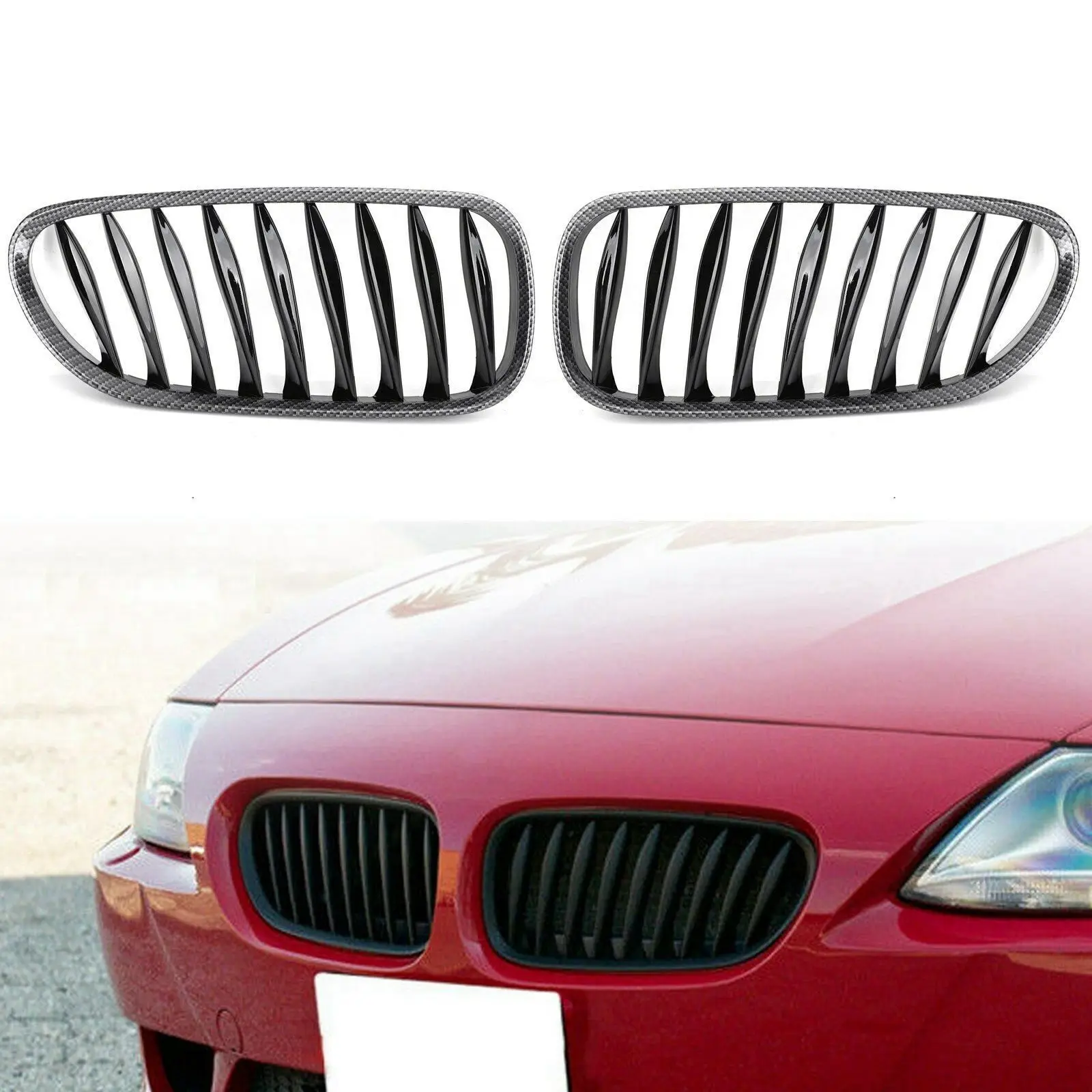 أنيق الجبهة سياج شواء مصبغة ABS ألياف الكربون لسيارات BMW Z4 E85 E86 2003-2009 51117117757 51117117758 #5