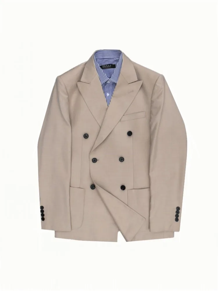 Autumn New Men Office Business Double Breasted Blazer Suit Coat Pants Two Piece Set Slim Fit Spring Work Formal Sets Grooms Suit