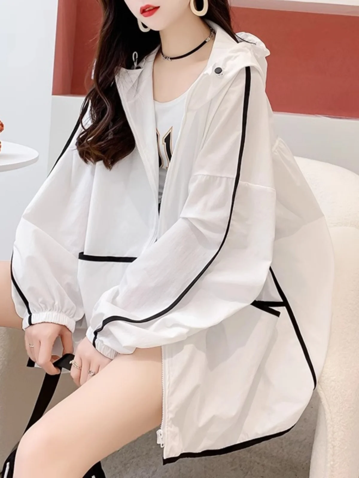 Women's Casual Summer Loose Fit Sun Protection Jacket Fashionable Versatile Popular Trendy Outerwear Original Design Cotton B...