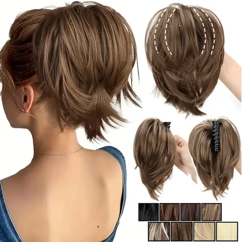 WIGSIN 합성 지저분한 롤빵 머리 Scrunchies 짧은 스트레이트 Chignon 포니 테일 클로 클립 헤어 익스텐션 Tousled Updo for Women