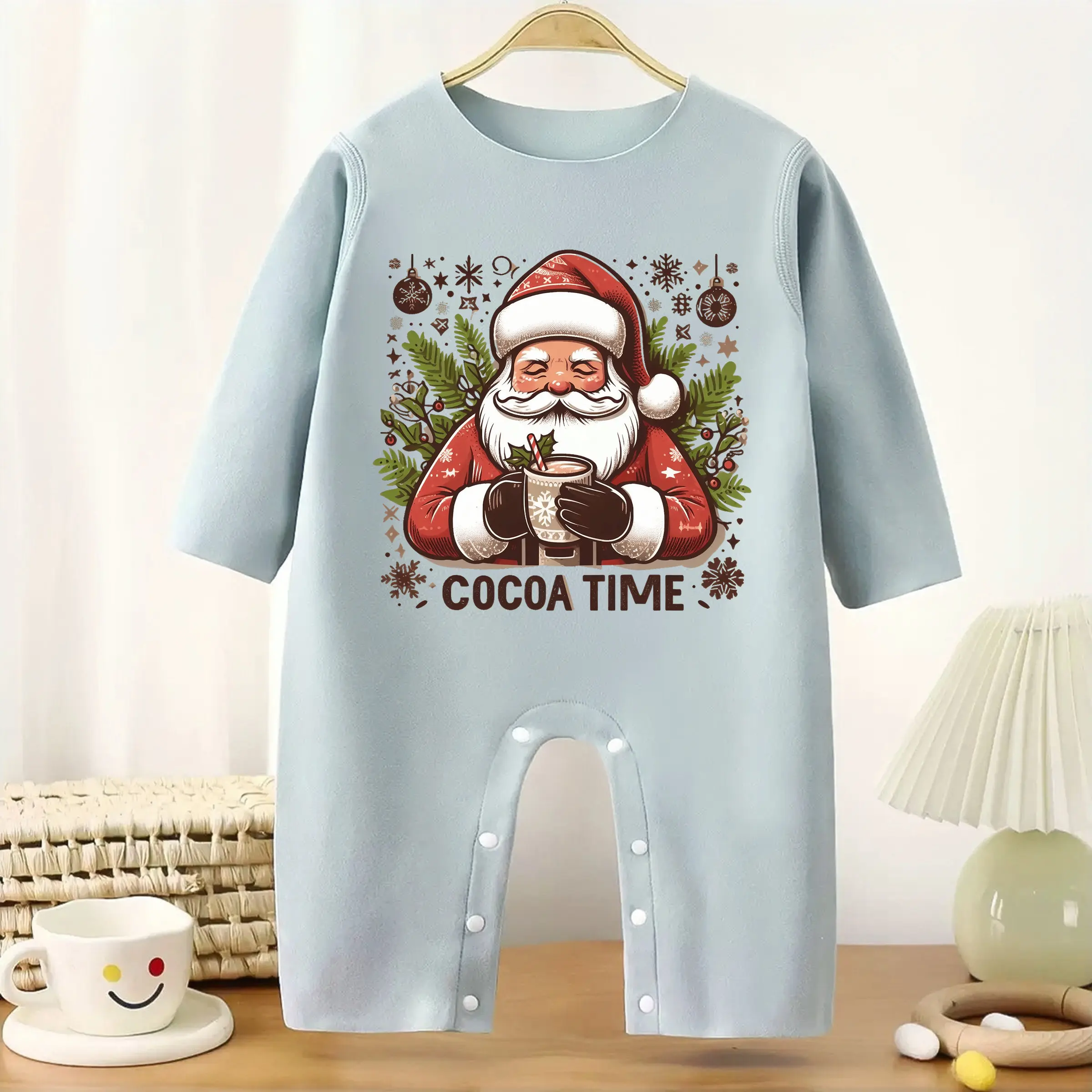 Merry Christmas MINISO Baby Thickened Jumpsuit Hot cocoa Cute Infant Longsleeve Creeper Keep Warm for Height 60-90CM Baby Cloth