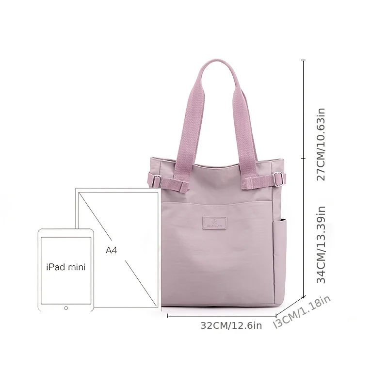 New Women Tote Bag Purple Crossbody Bag Solid Color Large Capacity Simple Student Nylon Hand Bag