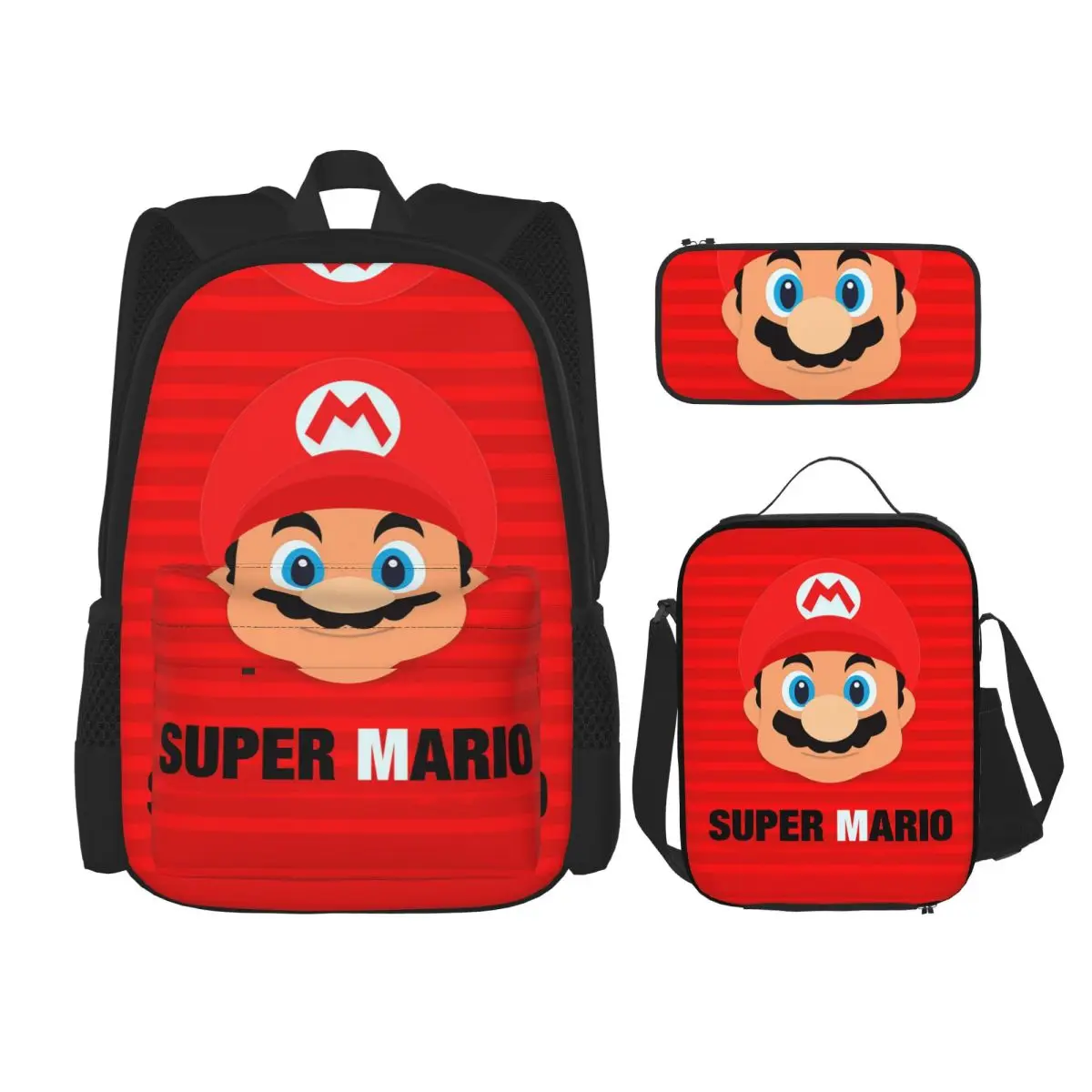 

Super Marios 3pecs/set Backpack for Student Video Games Daypack Lunch bag Pencil Case