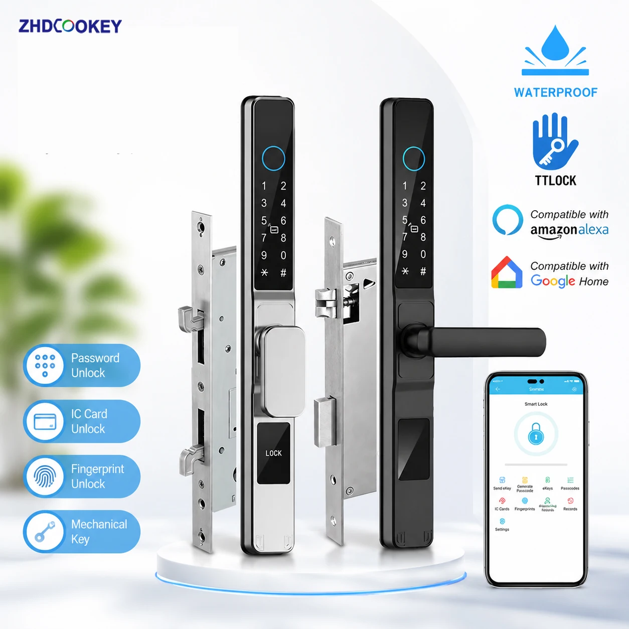 

Waterproof Slim 3.5cm Aluminum Smart Door Lock with TTLock Bluetooth & Fingerprint/Password/Card/APP Control, Sliding Door Locks