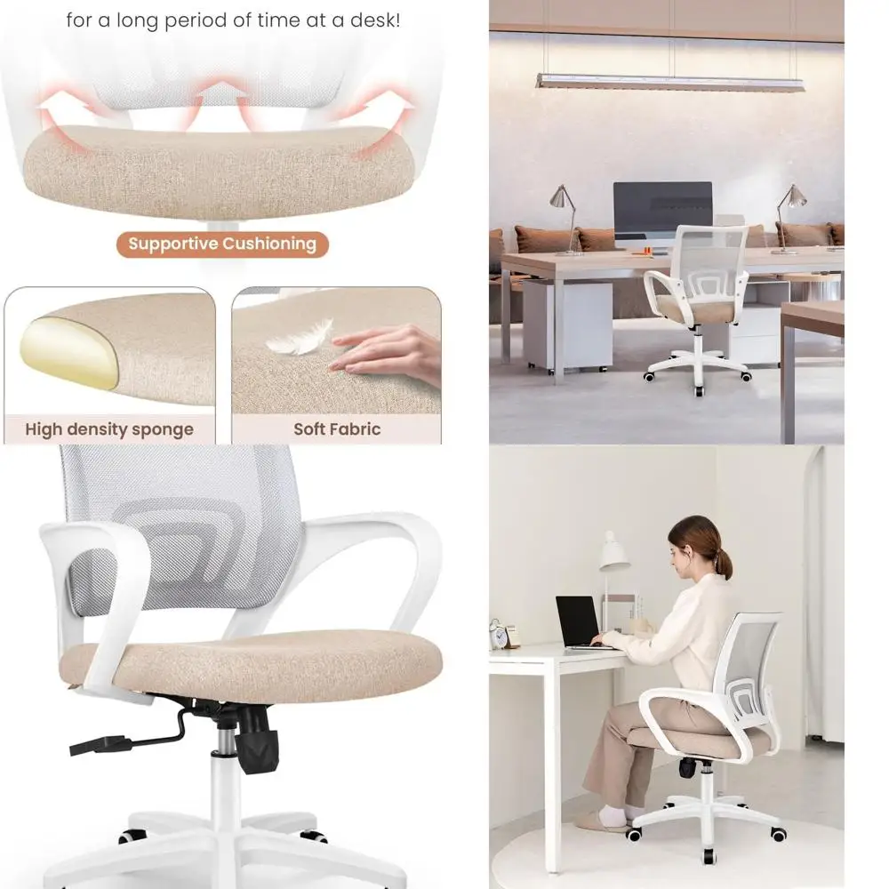 

Эргономичное игровое кресло с сеткой, регулируемой высотой, поворотом и поясничной опорой для домашнего офиса (бежевый)