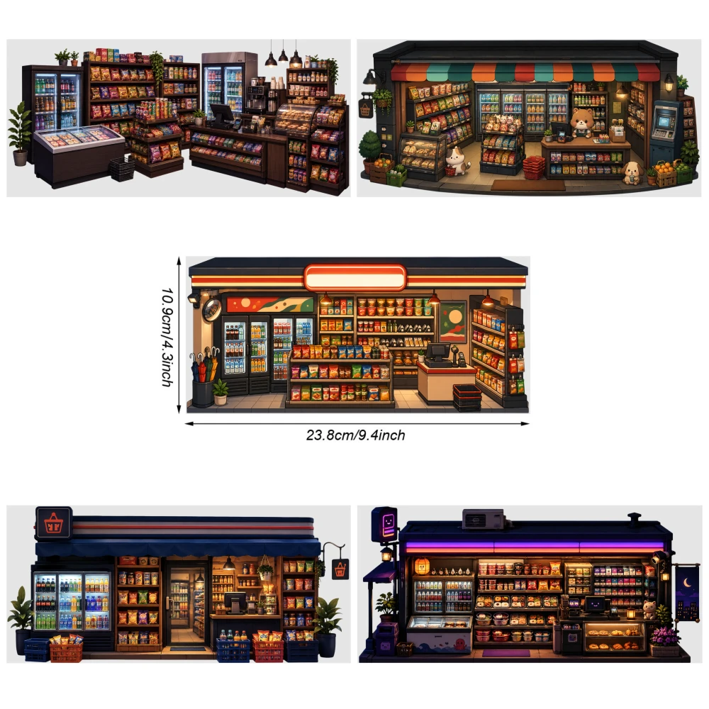 5 Sheets Convenience Store UV DTF Stickers Glass DTF Transfer Stickers UV DTF Transfer Stickers for Glass Cups Waterproof Rub