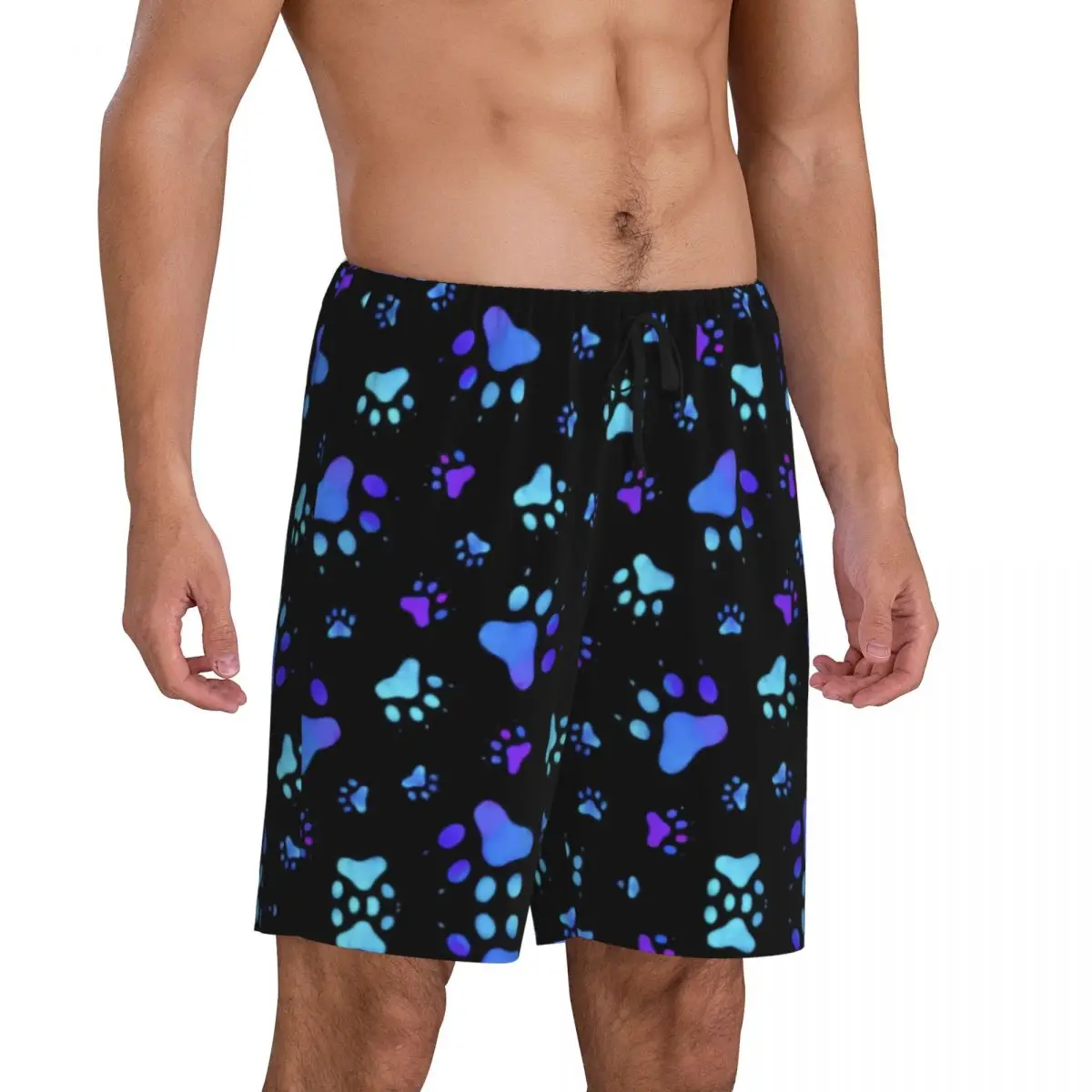 Custom Cat Dog Animal Paw Prints Pajama Shorts Sleepwear for Men Elastic Waistband Sleep Lounge Short Pjs with Pockets