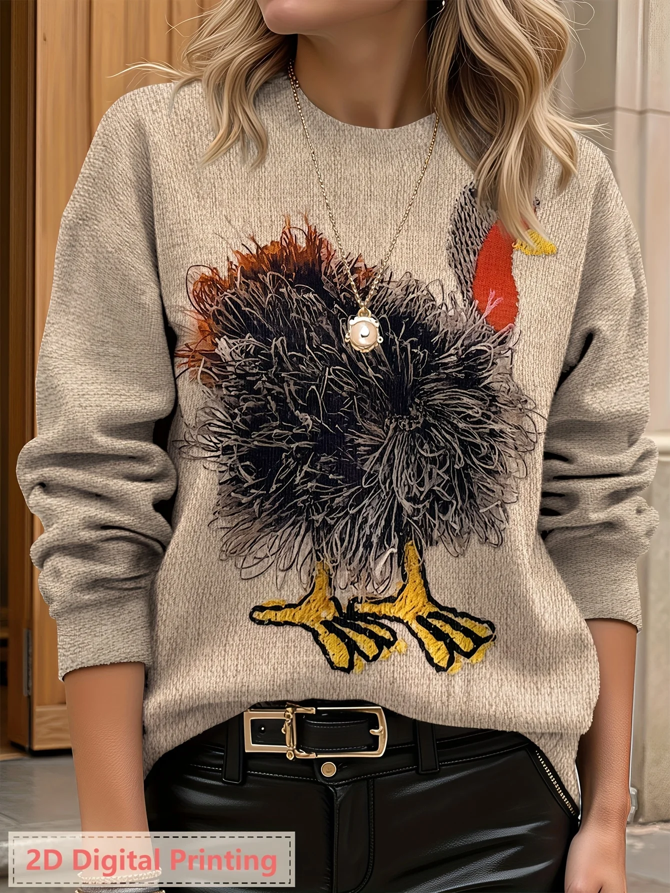 سترة نسائية ثلاثية الأبعاد مطبوعة بأكمام طويلة، فائقة الدقة، نمط زهور قطة واقعية، خفيفة الوزن، رقبة دائرية، ملابس نسائية ناعمة