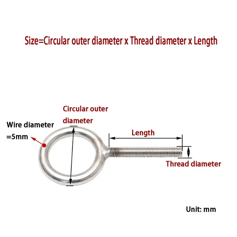 Heavy Duty Welded Ring Lifting Hooks 304 Stainless Steel Extra Long Eye Bolts Full Threaded