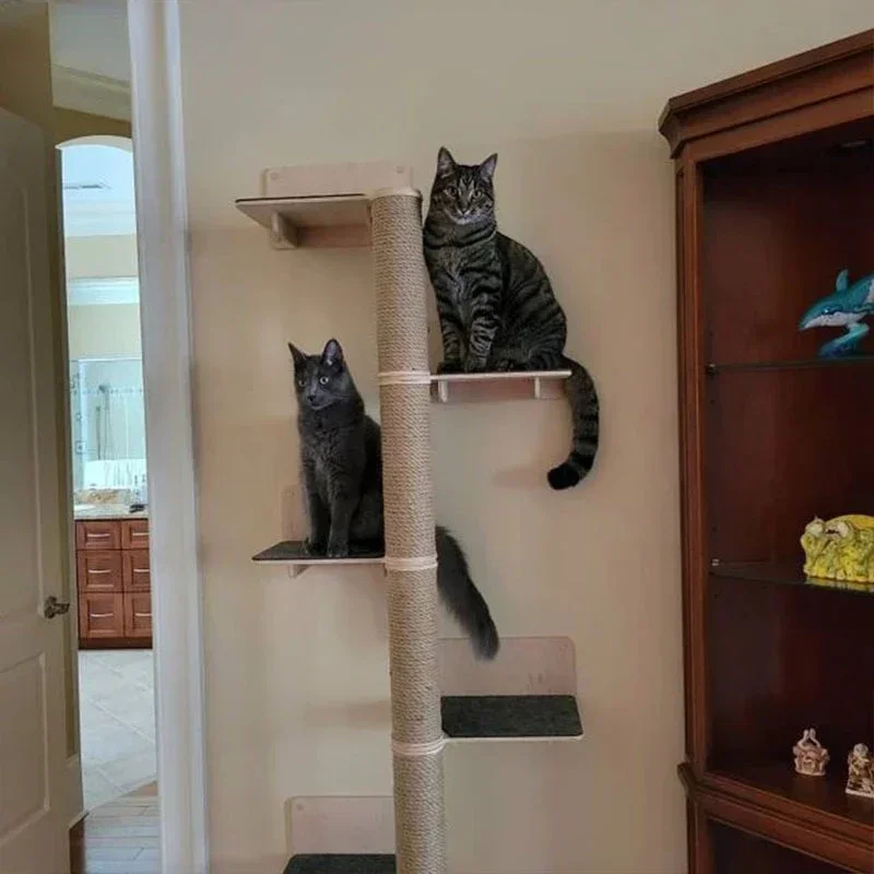 Cat Climbing Frame Through Sky Column Integrated Rope Cat Scratching Post Large Wall Solid Wood Cat Tree Pet Supplies