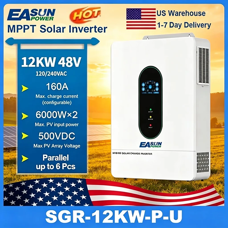 EASUN POWER 120V/110V 12KW hybrid solar inverter 48V photovoltaic split inverter with built-in 200A parallel solar charging control US warehouse