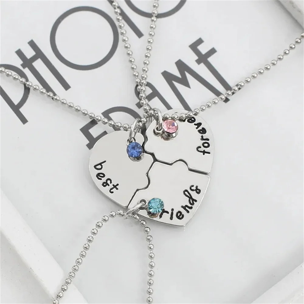3pcs/Set Heart Pendant Friendship Chain Necklace with Forever Letter Women Burger Fries Shape Creative Design Forever Necklace view 2