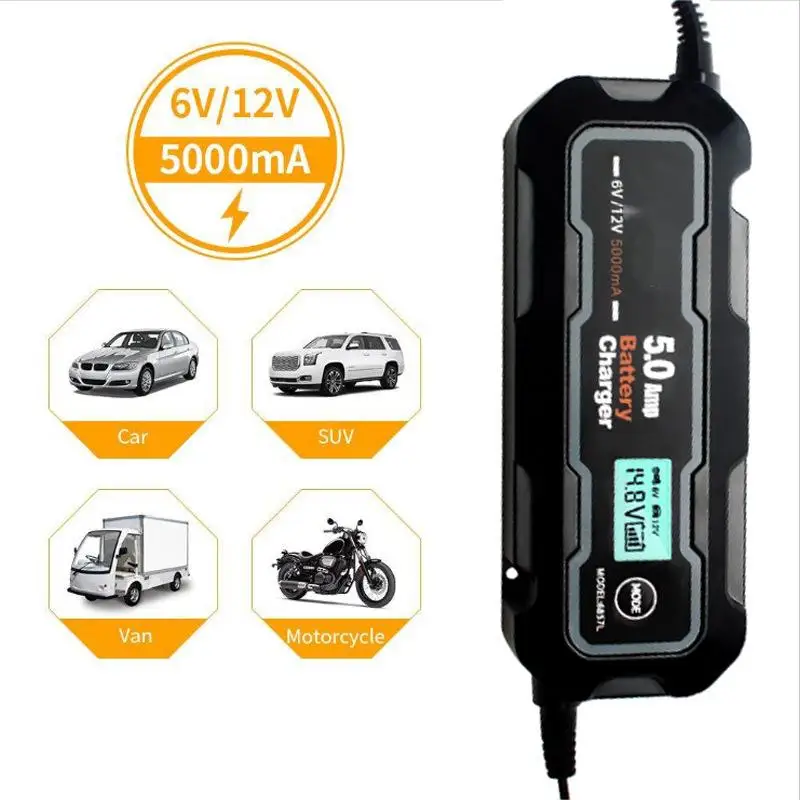 5A Battery Charger, 6V/12V Battery Repair Maintainer for Car Truck Motorcycle Lead-Acid Trickle Charger Lithium Battery Charger