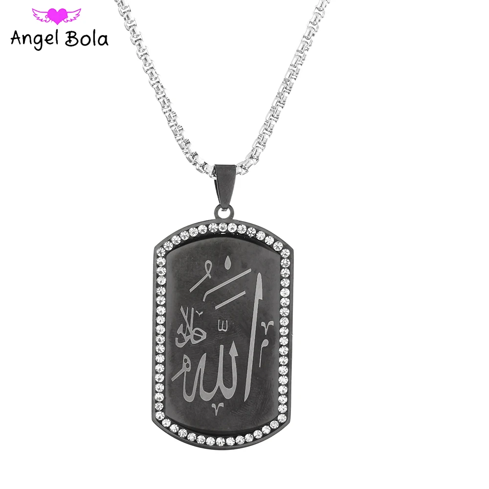 50/60cm Chain 316 Stainless Steel Square Military Brand Muslim Crystal Pendant Necklace for Men Jewelry Wholesale