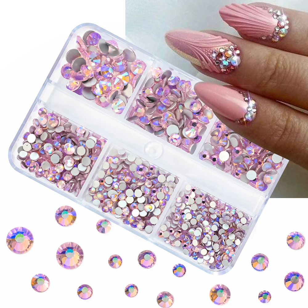 1 Box AB Pink Crystal Nail Rhinestones Multi-size Flat Bottom Glass Clear Diamond Gems DIY Nail Art Decorations Strass Stones #4