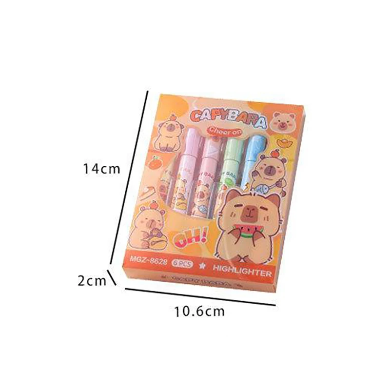 6Pcs Nette Cartoon Capybara Highlighter Stift Schreiben Glatte Schnell Trocknende Stifte Schule Bürobedarf Studenten Schreibwaren Geschenke