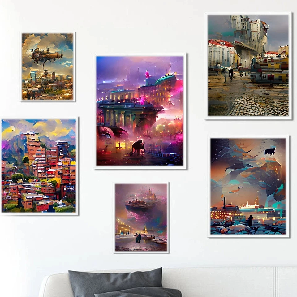 Anime Graffiti Travel City Poster Tokyo Berlin Manila Nairobi Skyscraper Cityscape Canvas Painting Wall Art for Room Home Decor