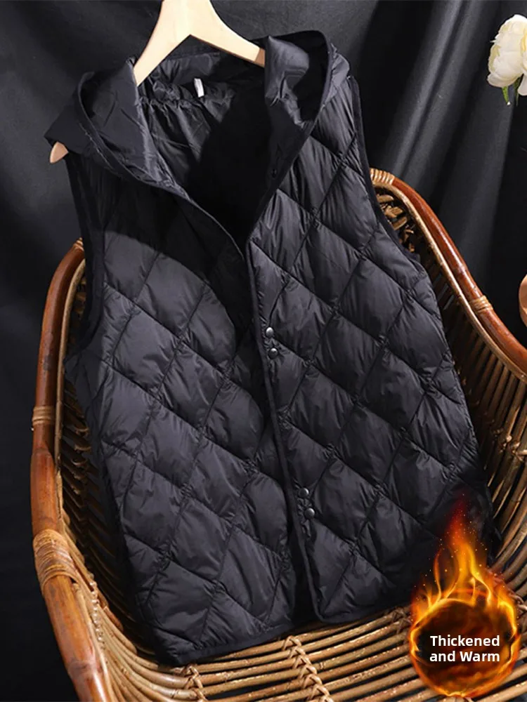 

Легкий пуховый хлопковый жилет Thiened для женщин, теплый джет с капюшоном, уютный джемпер для поездок на работу, художественная полиэфирная ткань, детали на пуговицах