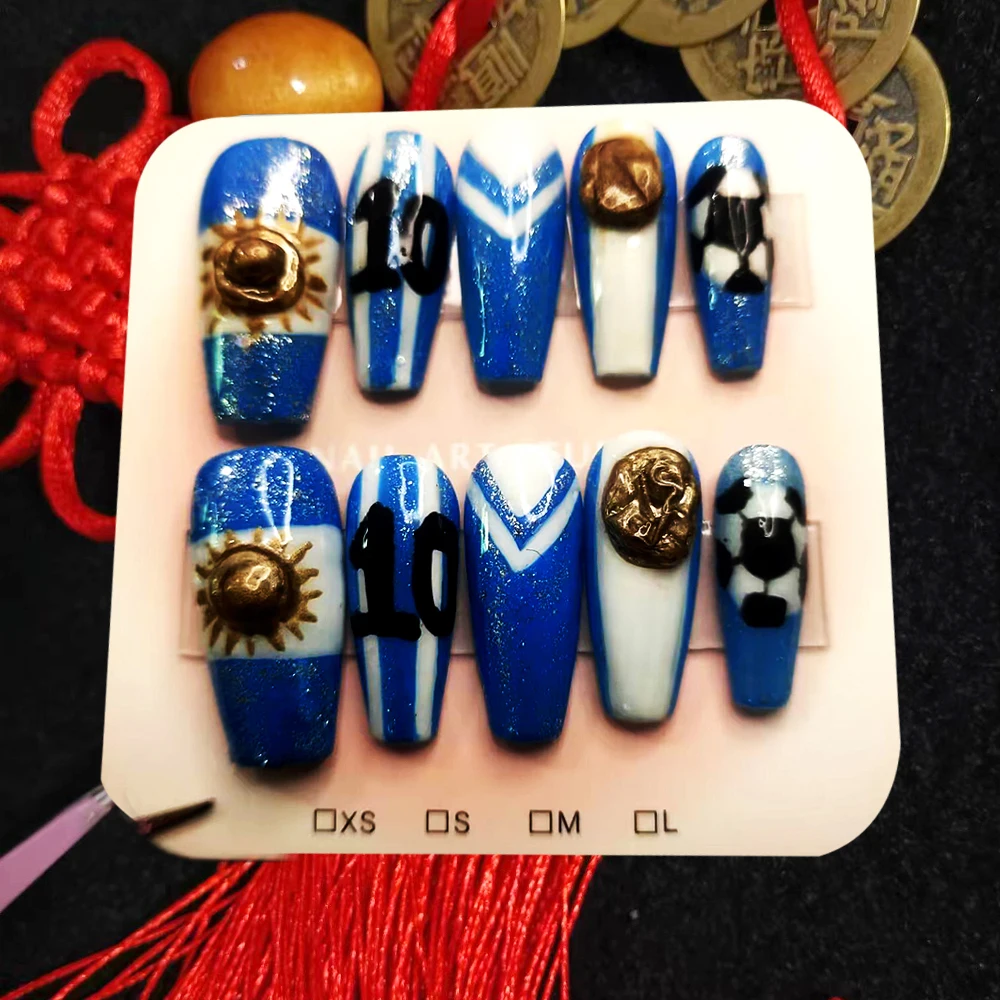 Customizável Futebol Nail Art Fãs Copa, Perímetro Nail Art com Pure Hand-Painted Futebol Equipes Vestindo bonito e divertido