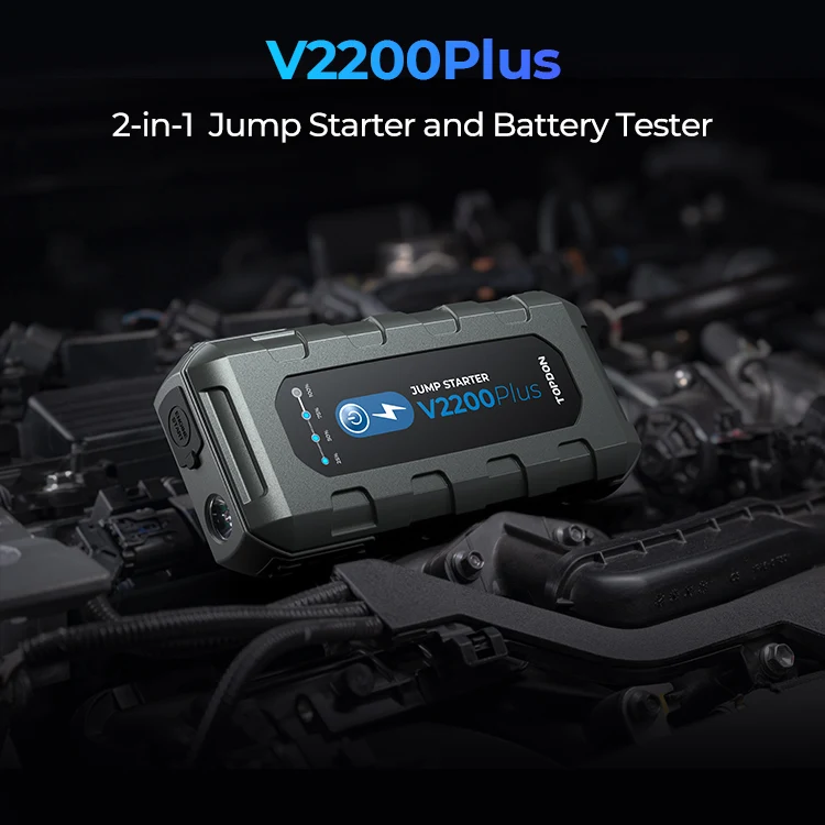 TOPDON V2200 Plus 2-in-1 Jump Starter Supports 12V Battery Tests PD60W 2200A Bluetooth Booster Super Capacitor Jump Starter