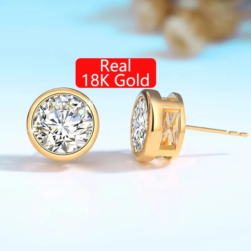 

High Quality Gold Jewelry 2ct 1ct 0.5ct D Color VVS1 Moissanite Diamond AU750 Gold 18k Gold Earrings