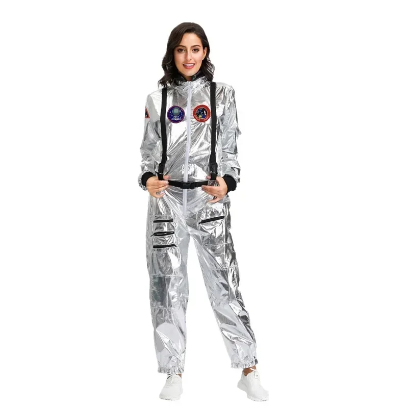 Astronauten Kostüm Erwachsenen Silber Raumfahrer Kostüm plus Größe Frauen Raumanzug Party Dress Up Kostüm Astronauten Anzug Erwachsene weiß