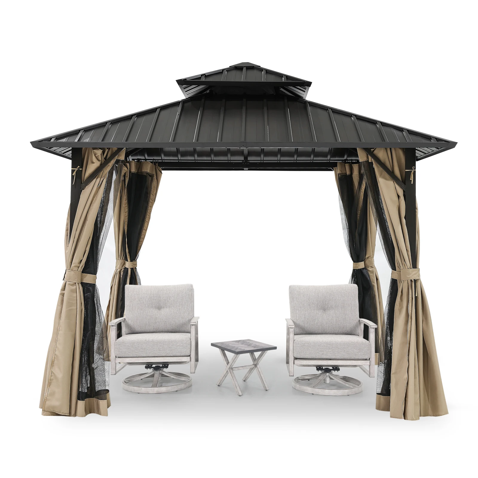 

10 X 10 Aluminum Frame Hardtop Patio Gazebo with Double Metal Roof Outdoor Furniture Permanent Pavilion Curtains & Netting