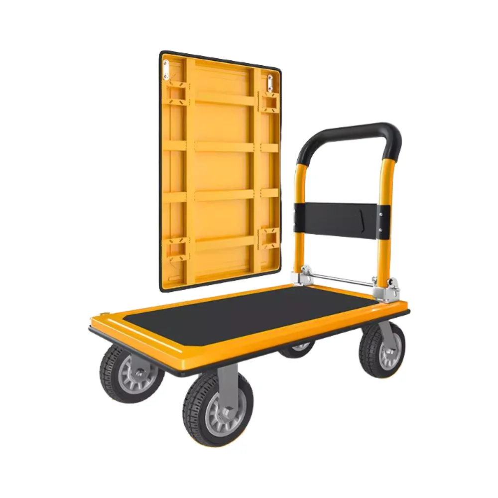 Four-Wheel Portable Cart Cargo Transport Trailer Steel Plate Express Hand Truck Folding Trolley HeavyDuty Flatbed Delivery Cart