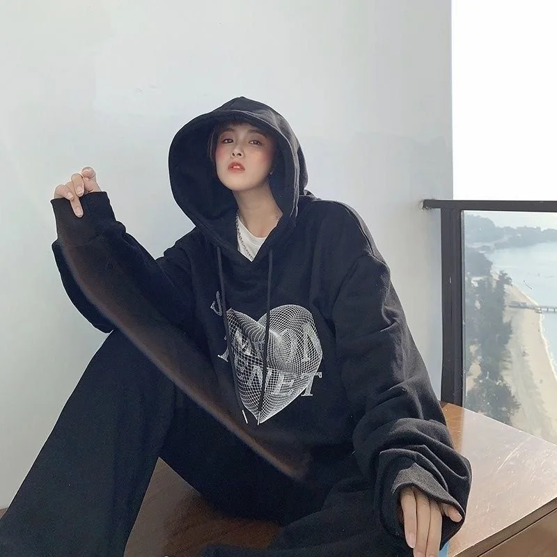 

plus Size 300 Pounds Couples Matching Hoodie Thickened Fleece Love Print Men Women Autumn Winter Sweatshirt Casual Wear