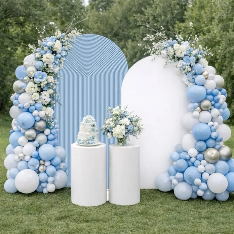 VIKAMA Blauer geometrischer Bogen-Hintergrund, moderner gestreifter Party-Hintergrund für Geburtstag, Hochzeit, Babyparty, Dekoration und Fotografie – Detail 4