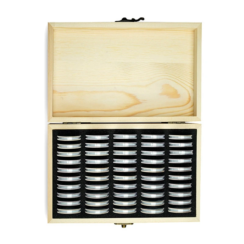 50PCS Coins Storage Box With Adjustment Pad Adjustable Antioxidative Wooden Commemorative Coin Collection Case 18/21/25/27/30mm