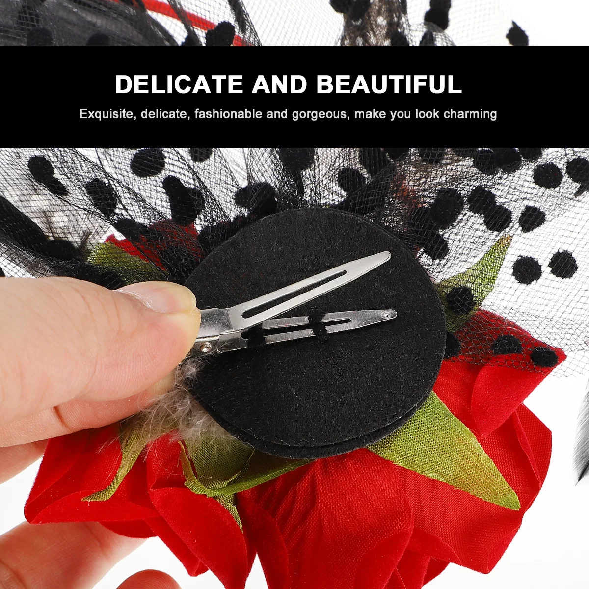 

Rose Hair Pin Red Simulated Flower Lace Bridal Wedding Hair Clip For Prom Garden Party Masquerade Halloween Photo Shoot