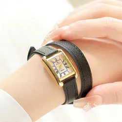 Vintage Calfskin Watch Strap Rectangular Small Dial Quartz Gold Watch Fashion Waterproof Brown Women's Wristwatch Montre Femmes